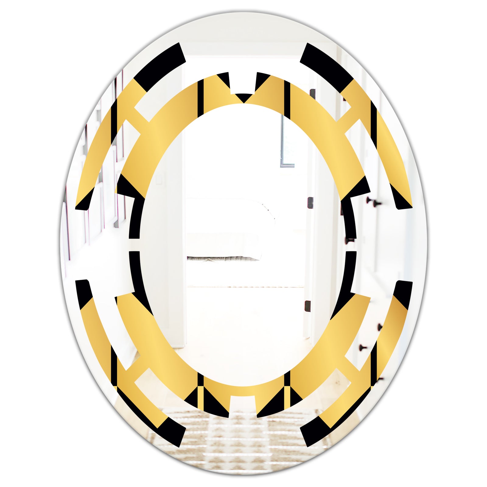 Golden Luxury Metallic Geometrics V - Modern Round or Oval Wall Mirror - Space