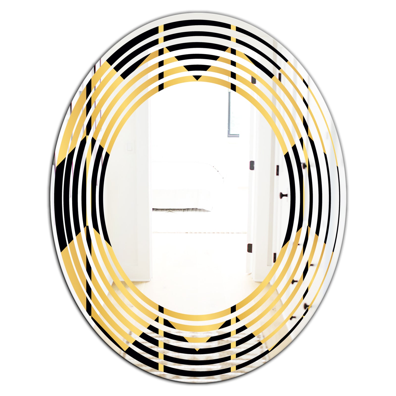 Golden Luxury Metallic Geometrics V - Modern Round or Oval Wall Mirror - Wave