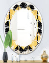 Golden Luxury Metallic Geometrics V - Modern Round or Oval Wall Mirror - Leaves