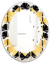 Golden Luxury Metallic Geometrics V - Modern Round or Oval Wall Mirror - Leaves