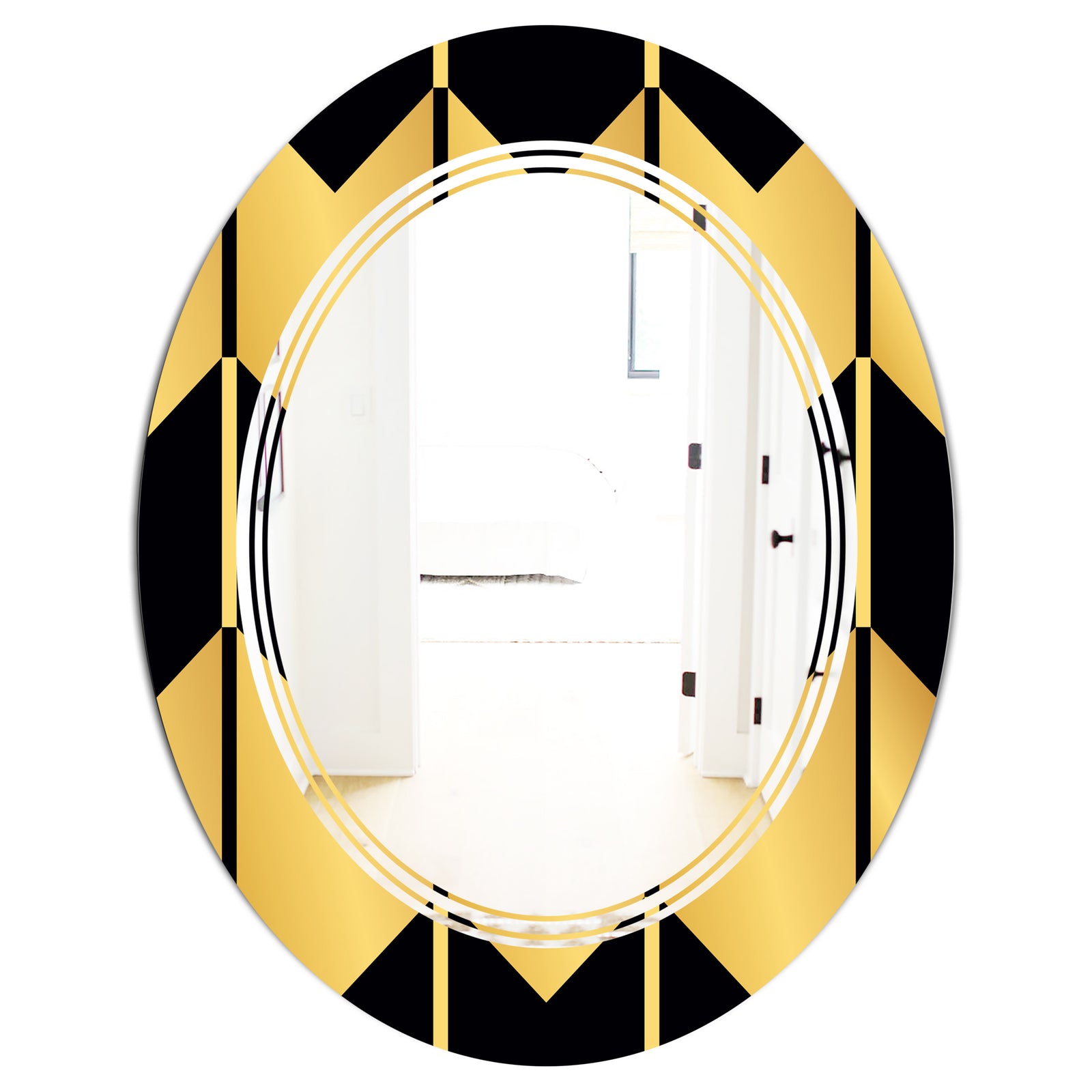 Golden Luxury Metallic Geometrics V - Modern Round or Oval Wall Mirror - Triple C