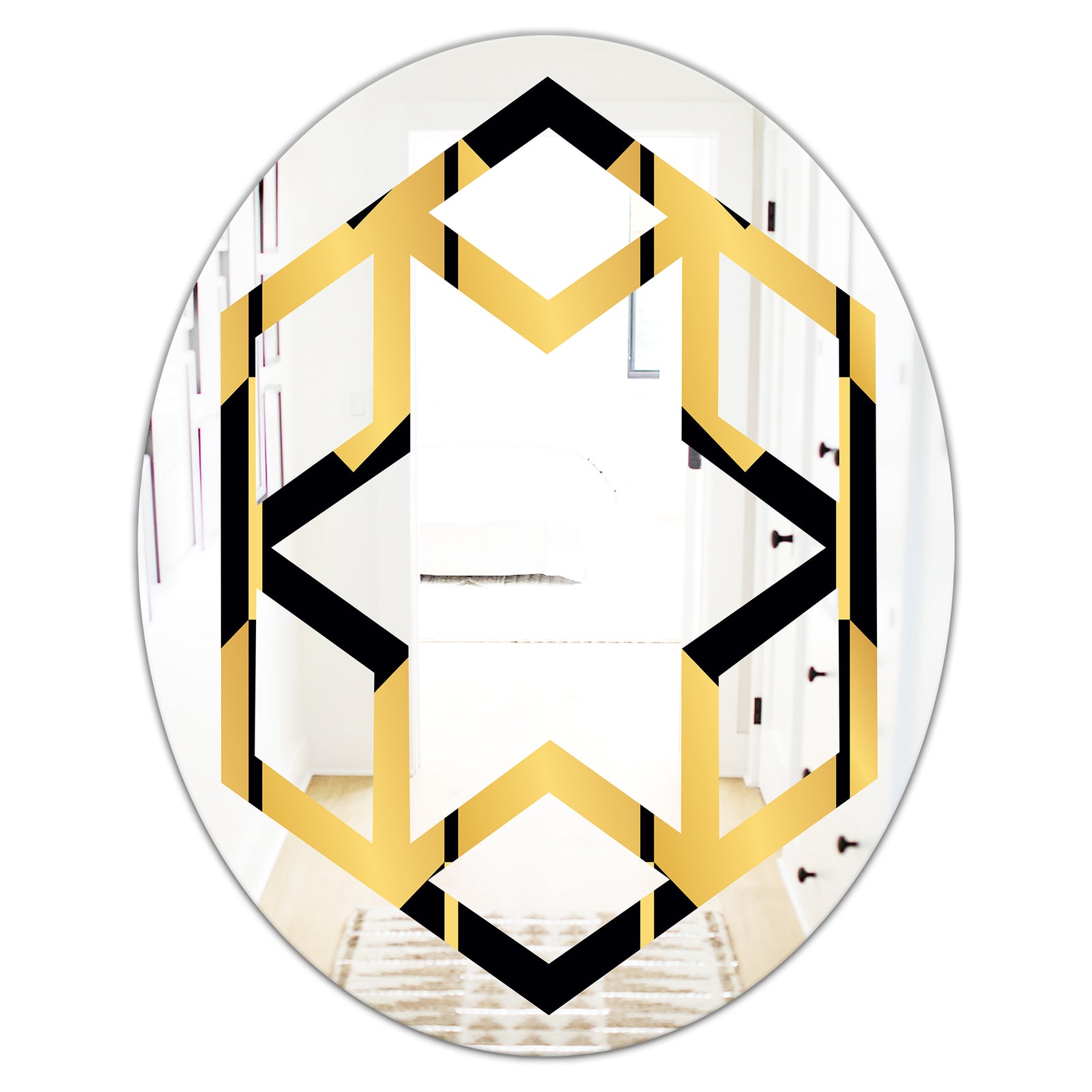 Golden Luxury Metallic Geometrics V - Modern Round or Oval Wall Mirror - Hexagon Star