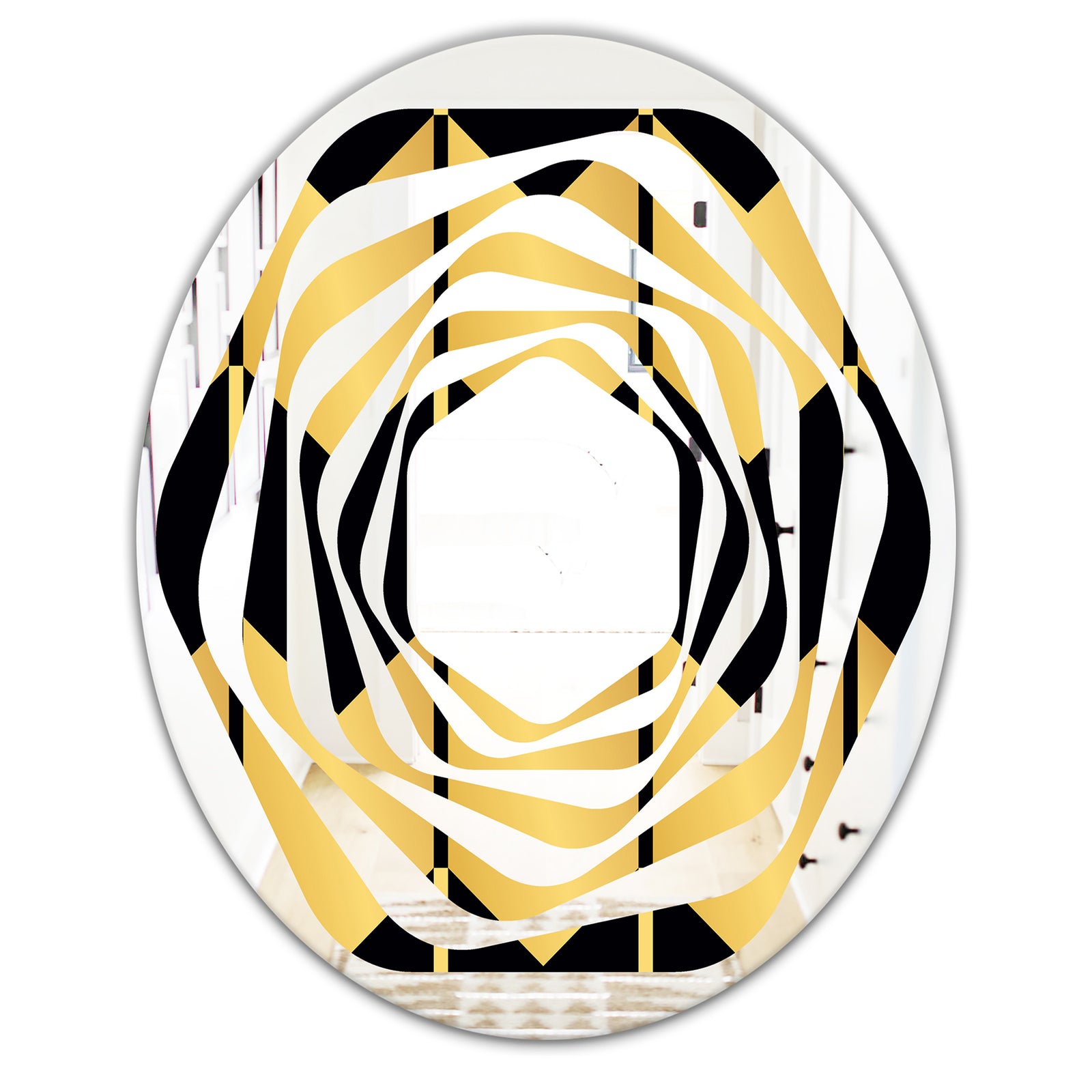 Golden Luxury Metallic Geometrics V - Modern Round or Oval Wall Mirror - Whirl