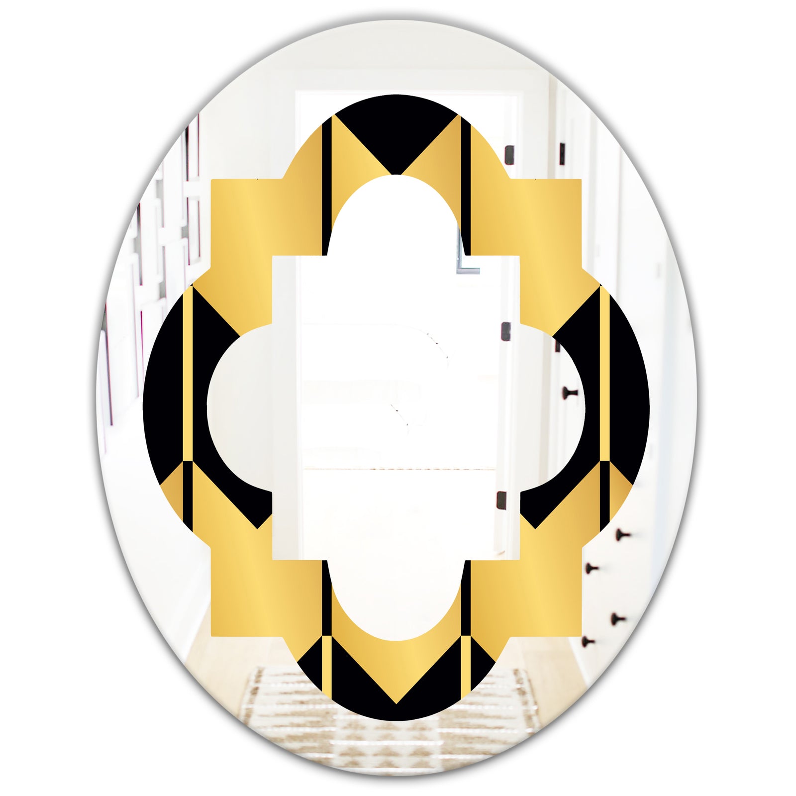 Golden Luxury Metallic Geometrics V - Modern Round or Oval Wall Mirror - Quatrefoil