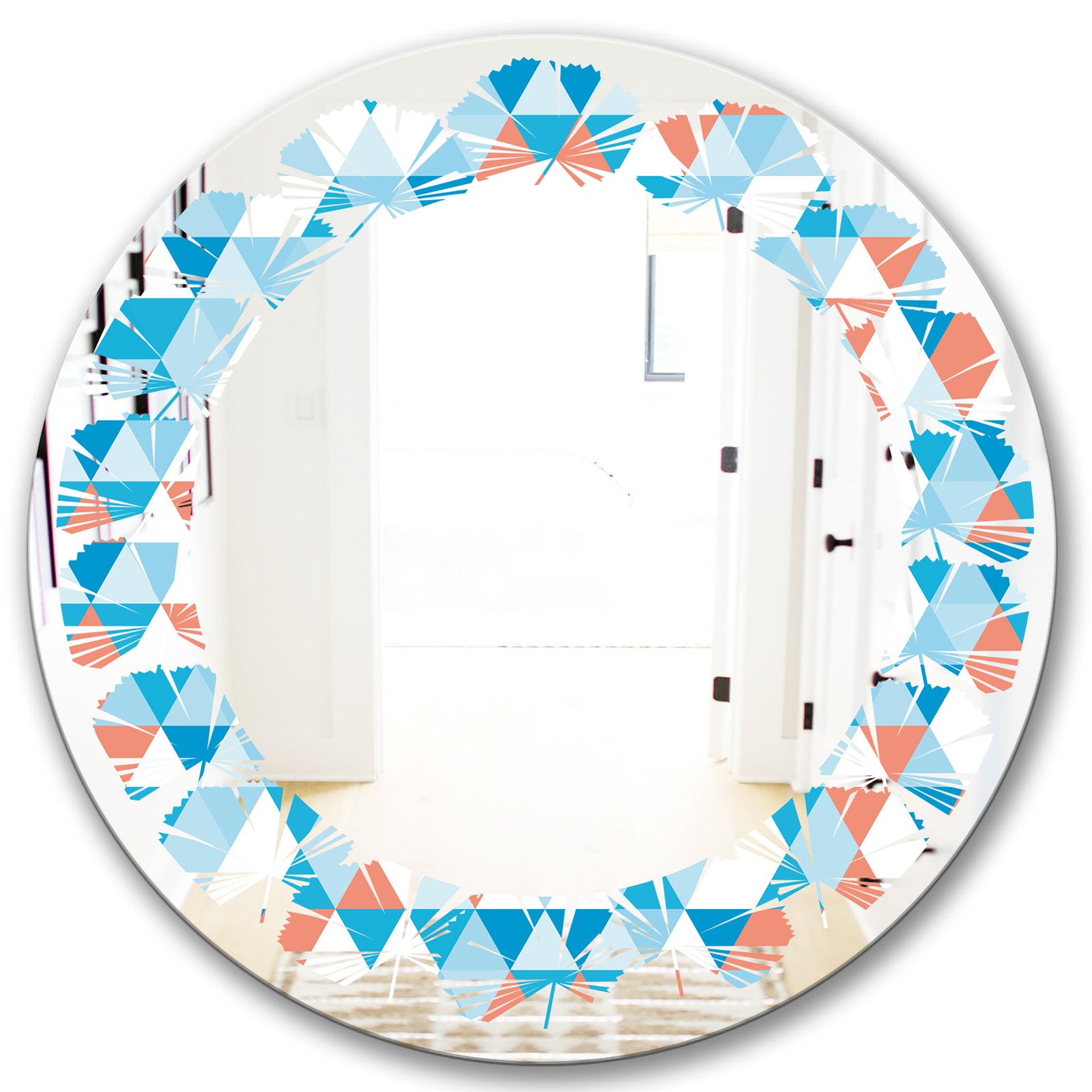 Triangular Retro Design II - Modern Round or Oval Wall Mirror - Leaves