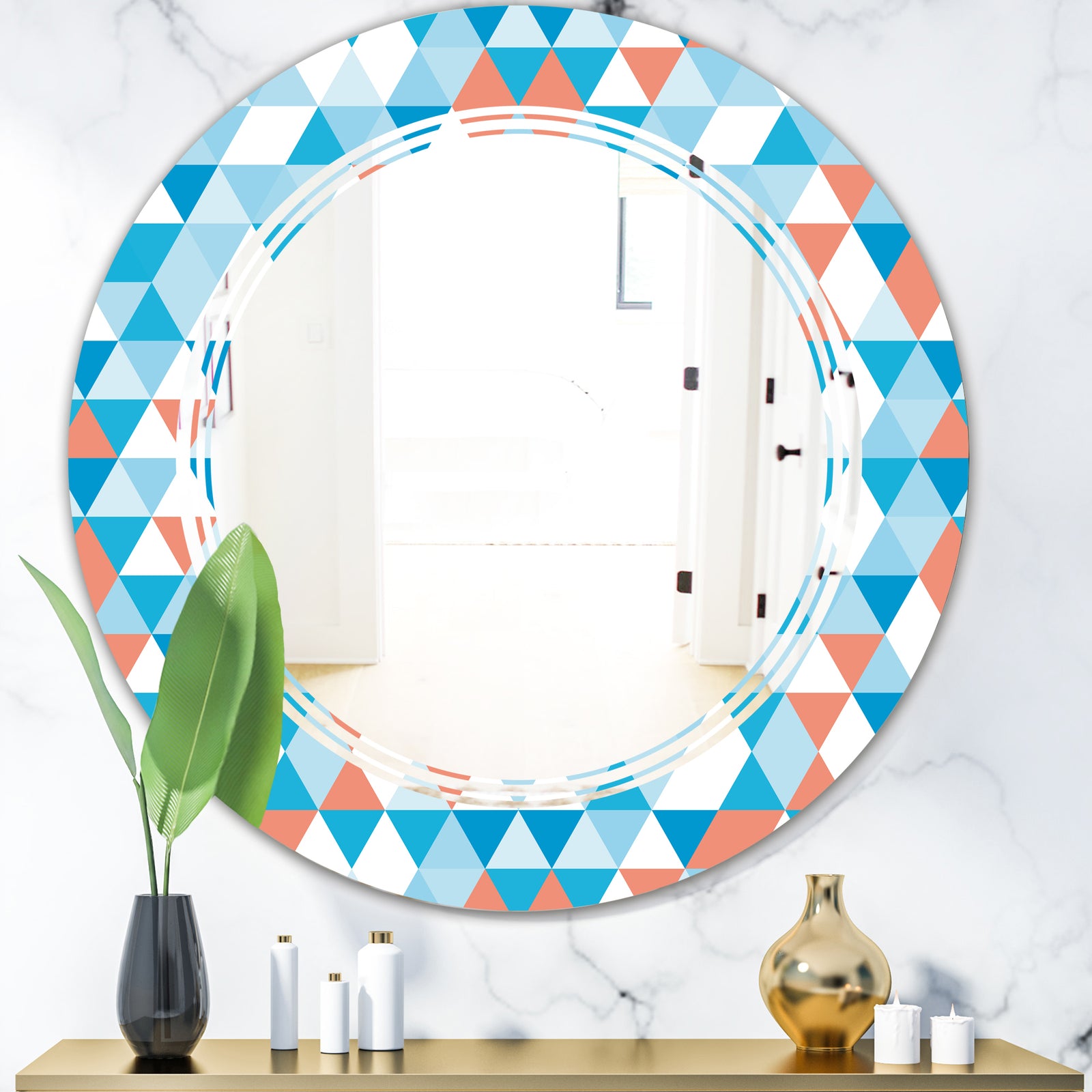 Triangular Retro Design II - Modern Round or Oval Wall Mirror - Triple C