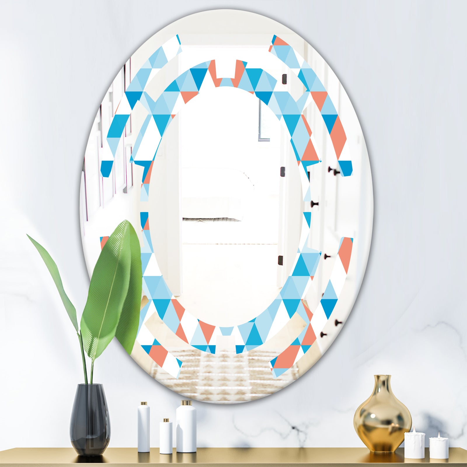 Triangular Retro Design II - Modern Round or Oval Wall Mirror - Space