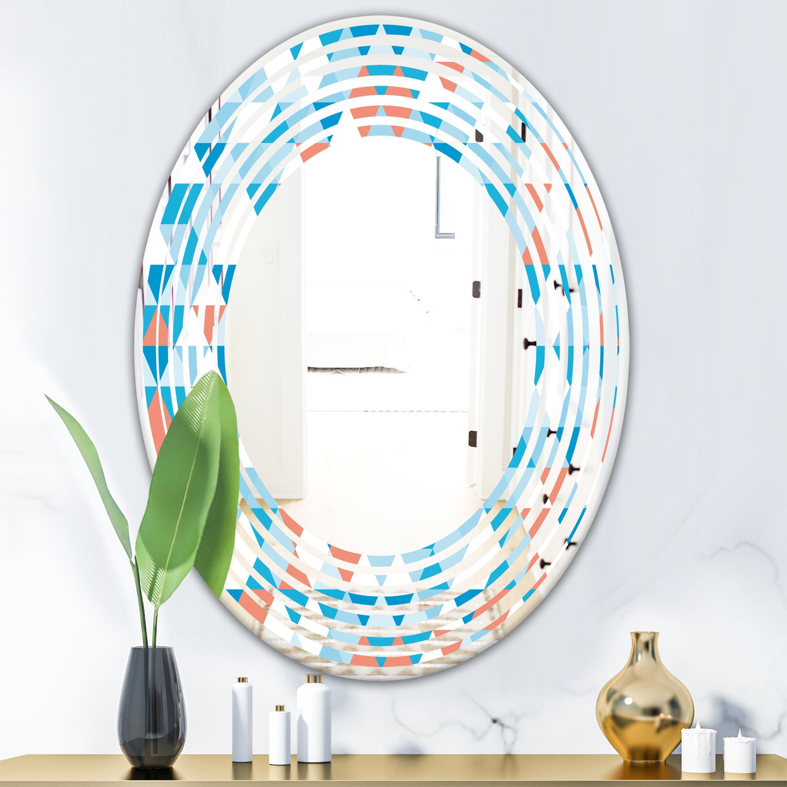 Triangular Retro Design II - Modern Round or Oval Wall Mirror - Wave