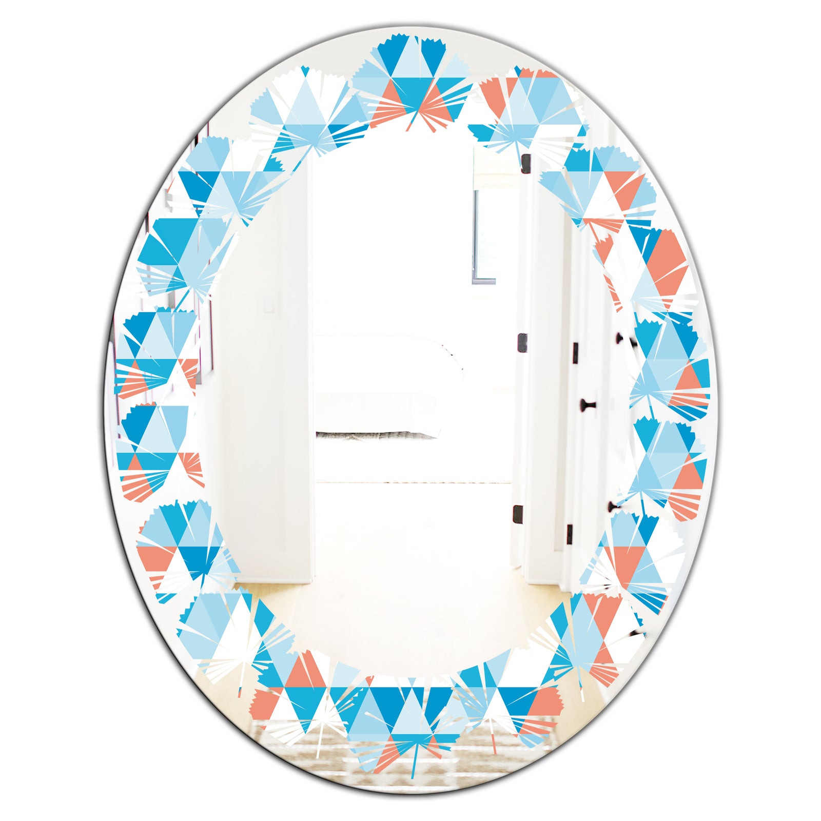 Triangular Retro Design II - Modern Round or Oval Wall Mirror - Leaves