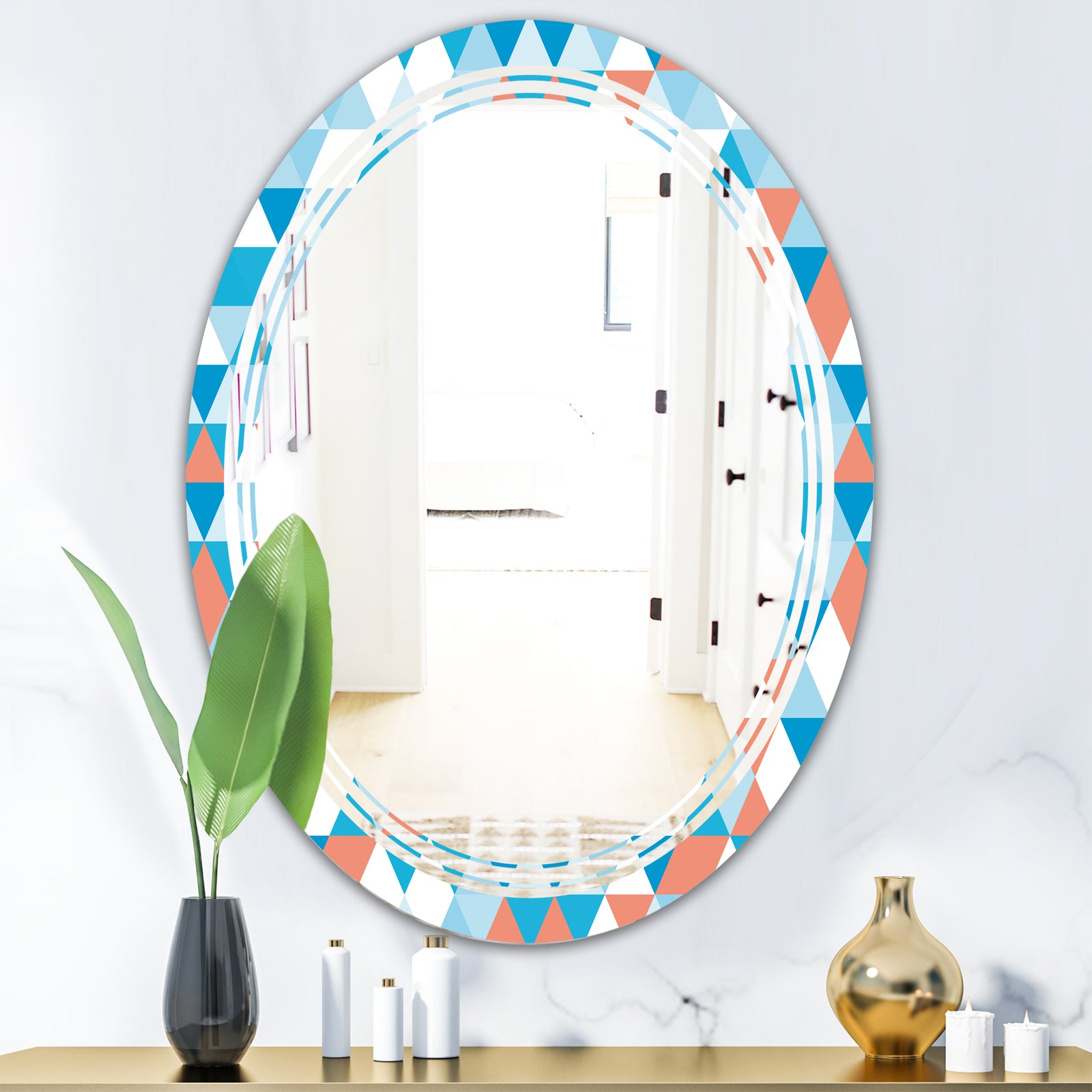 Triangular Retro Design II - Modern Round or Oval Wall Mirror - Triple C