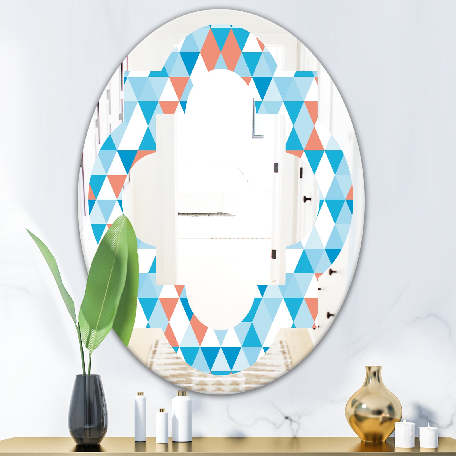 Triangular Retro Design II - Modern Round or Oval Wall Mirror - Quatrefoil