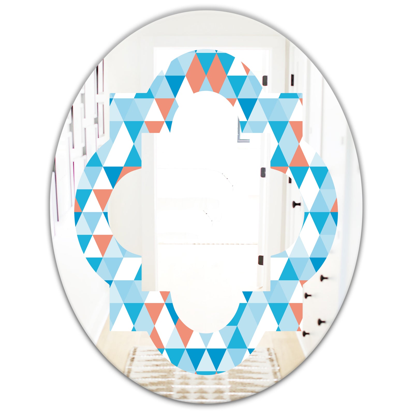 Triangular Retro Design II - Modern Round or Oval Wall Mirror - Quatrefoil