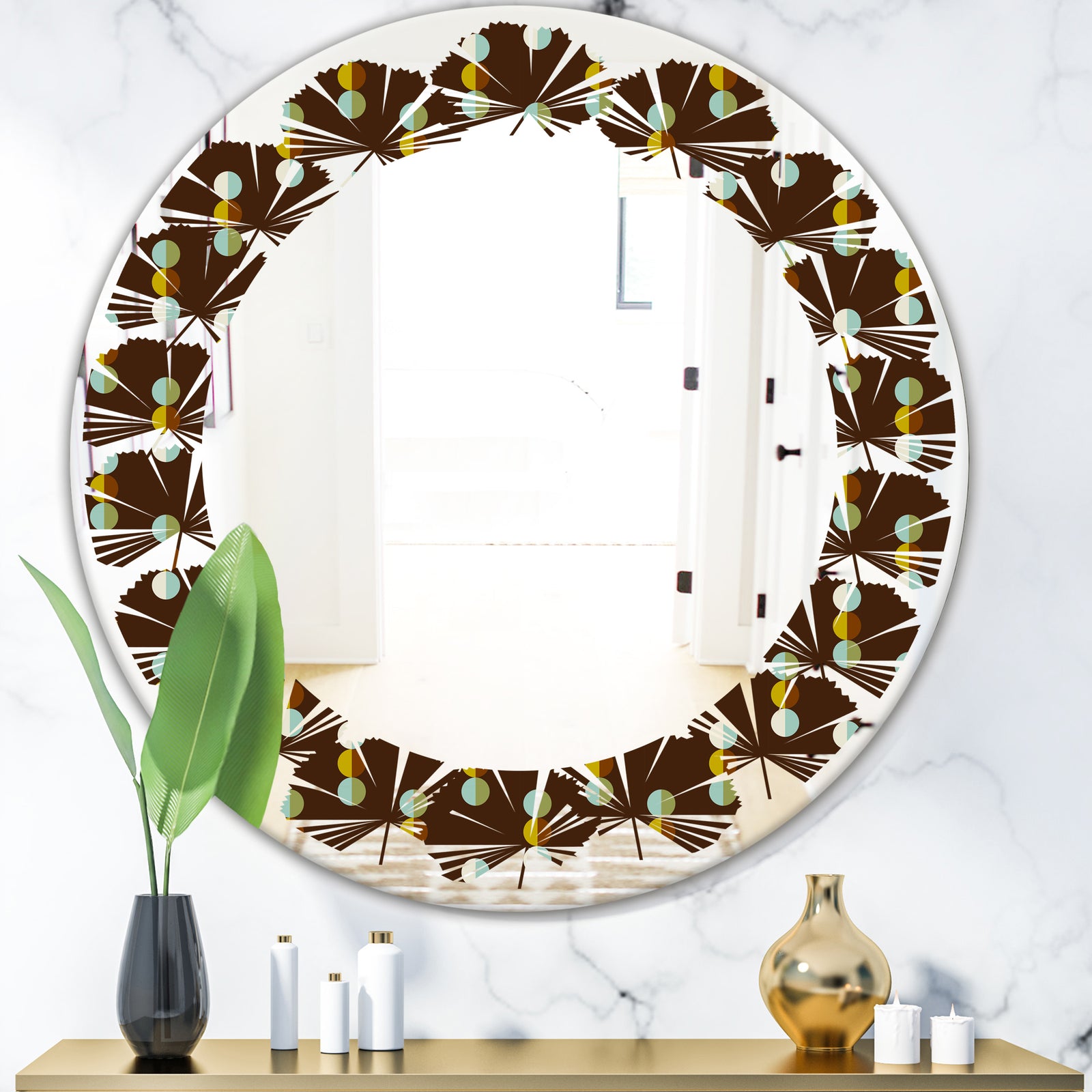 Geometric Mod Dots - Modern Round or Oval Wall Mirror - Leaves