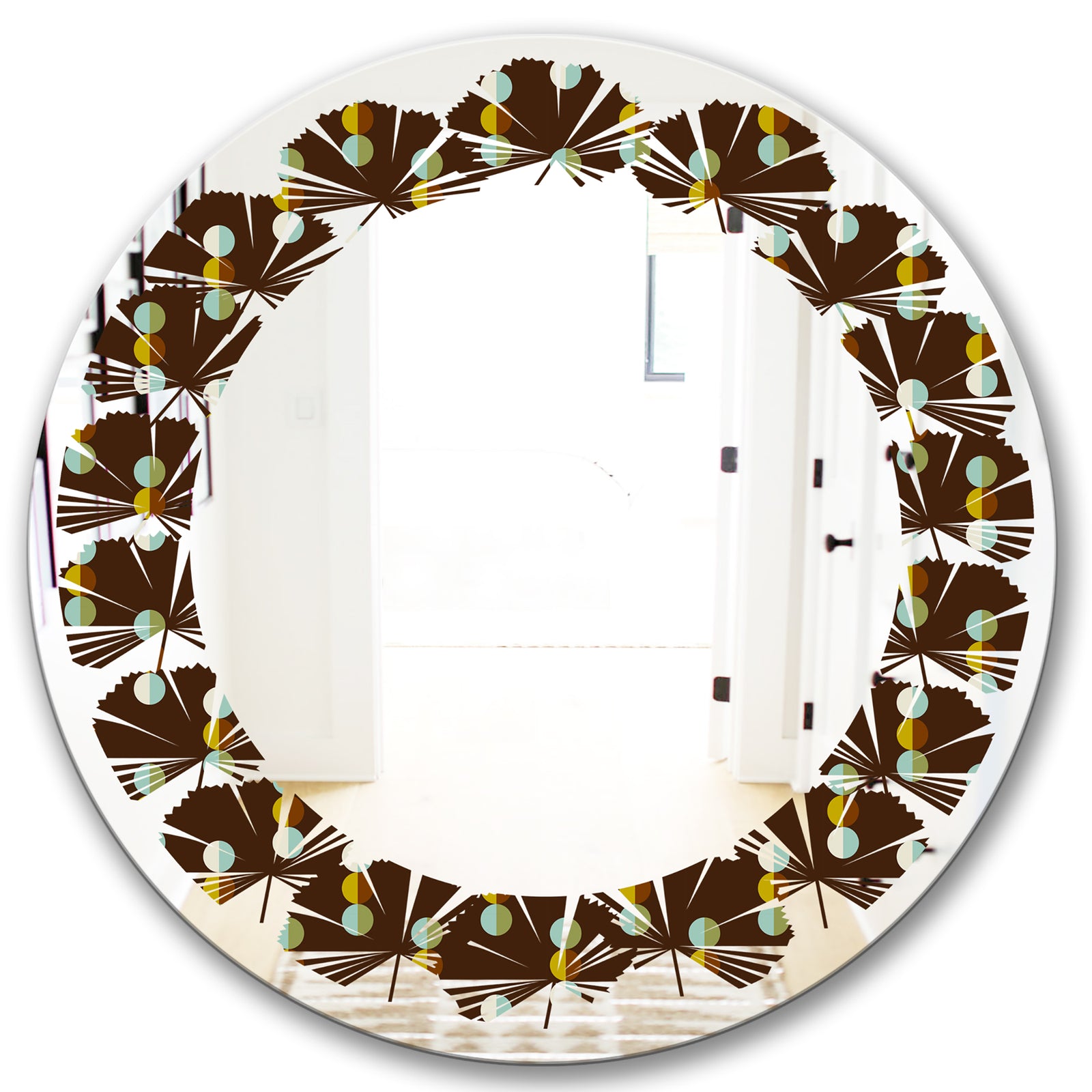 Geometric Mod Dots - Modern Round or Oval Wall Mirror - Leaves