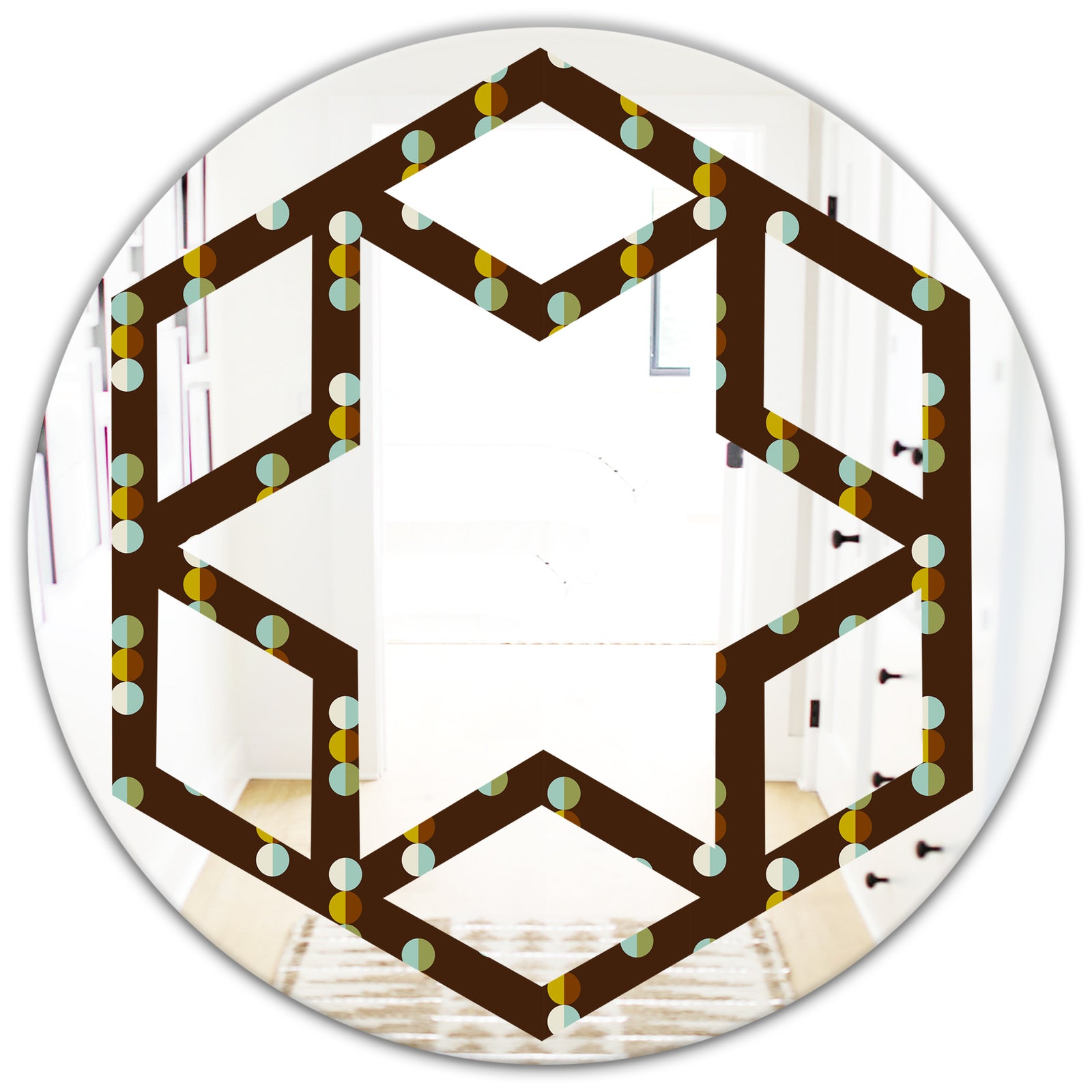 Geometric Mod Dots - Modern Round or Oval Wall Mirror - Hexagon Star