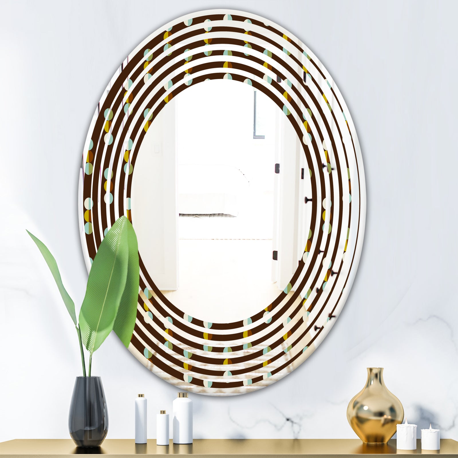 Geometric Mod Dots - Modern Round or Oval Wall Mirror - Wave