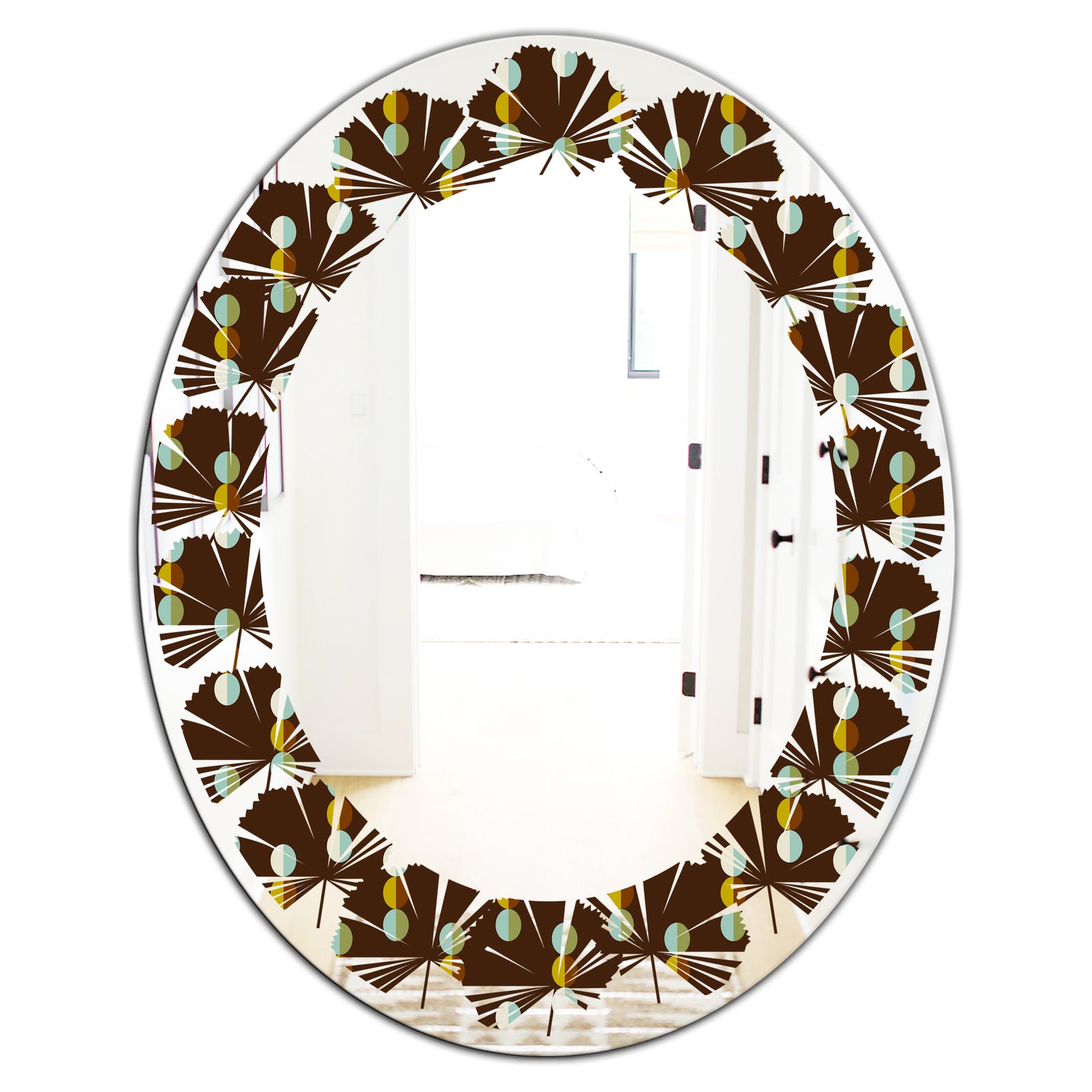Geometric Mod Dots - Modern Round or Oval Wall Mirror - Leaves