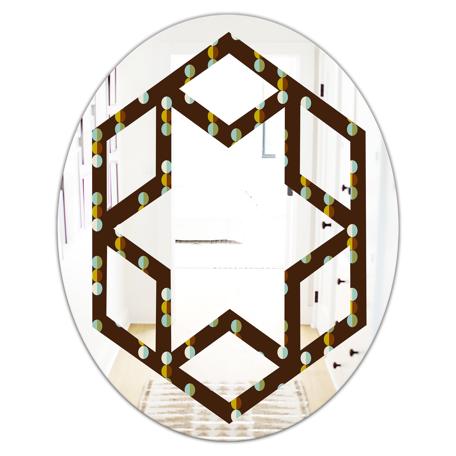 Geometric Mod Dots - Modern Round or Oval Wall Mirror - Hexagon Star