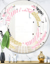 Golden Pineapple Pink Leaves - Modern Round or Oval Wall Mirror - Space