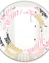 Golden Pineapple Pink Leaves - Modern Round or Oval Wall Mirror - Space
