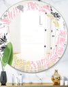Golden Pineapple Pink Leaves - Modern Round or Oval Wall Mirror - Leaves