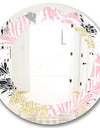 Golden Pineapple Pink Leaves - Modern Round or Oval Wall Mirror - Leaves