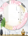 Golden Pineapple Pink Leaves - Modern Round or Oval Wall Mirror - Triple C