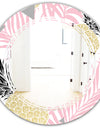 Golden Pineapple Pink Leaves - Modern Round or Oval Wall Mirror - Triple C