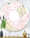 Golden Pineapple Pink Leaves - Modern Round or Oval Wall Mirror - Whirl
