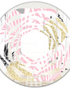 Golden Pineapple Pink Leaves - Modern Round or Oval Wall Mirror - Whirl