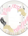 Golden Pineapple Pink Leaves - Modern Round or Oval Wall Mirror - Quatrefoil