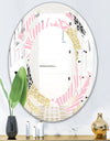 Golden Pineapple Pink Leaves - Modern Round or Oval Wall Mirror - Space