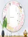 Golden Pineapple Pink Leaves - Modern Round or Oval Wall Mirror - Leaves