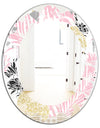 Golden Pineapple Pink Leaves - Modern Round or Oval Wall Mirror - Leaves