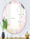 Golden Pineapple Pink Leaves - Modern Round or Oval Wall Mirror - Triple C