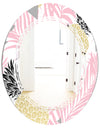 Golden Pineapple Pink Leaves - Modern Round or Oval Wall Mirror - Triple C
