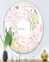 Golden Pineapple Pink Leaves - Modern Round or Oval Wall Mirror - Whirl
