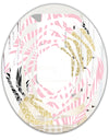 Golden Pineapple Pink Leaves - Modern Round or Oval Wall Mirror - Whirl
