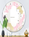 Golden Pineapple Pink Leaves - Modern Round or Oval Wall Mirror - Quatrefoil