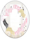 Golden Pineapple Pink Leaves - Modern Round or Oval Wall Mirror - Quatrefoil