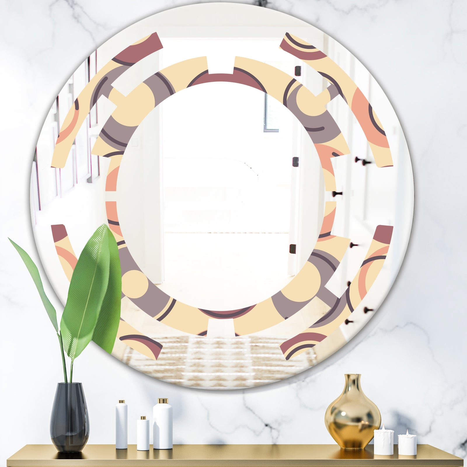 Retro Geometric Pattern - Modern Round or Oval Wall Mirror - Space