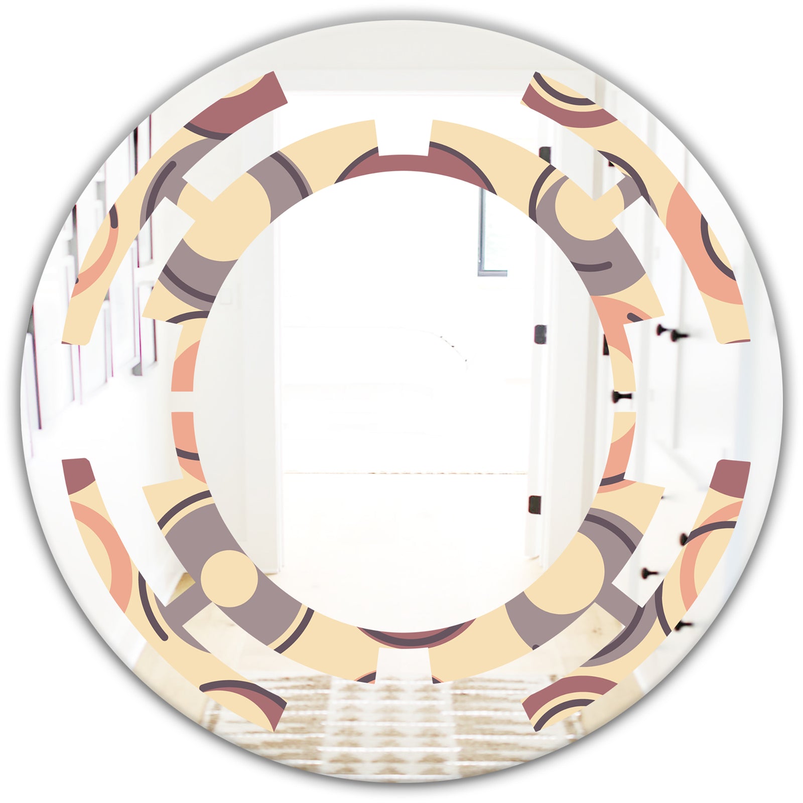 Retro Geometric Pattern - Modern Round or Oval Wall Mirror - Space