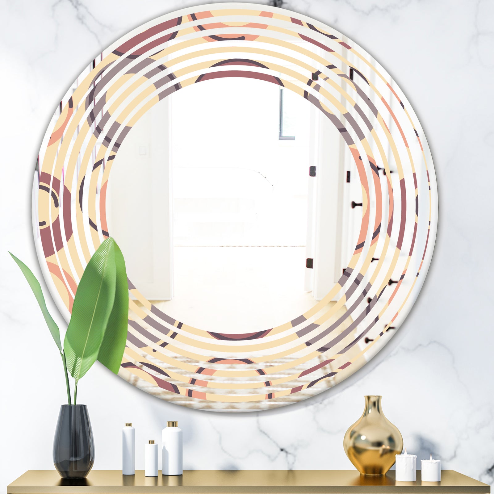 Retro Geometric Pattern - Modern Round or Oval Wall Mirror - Wave