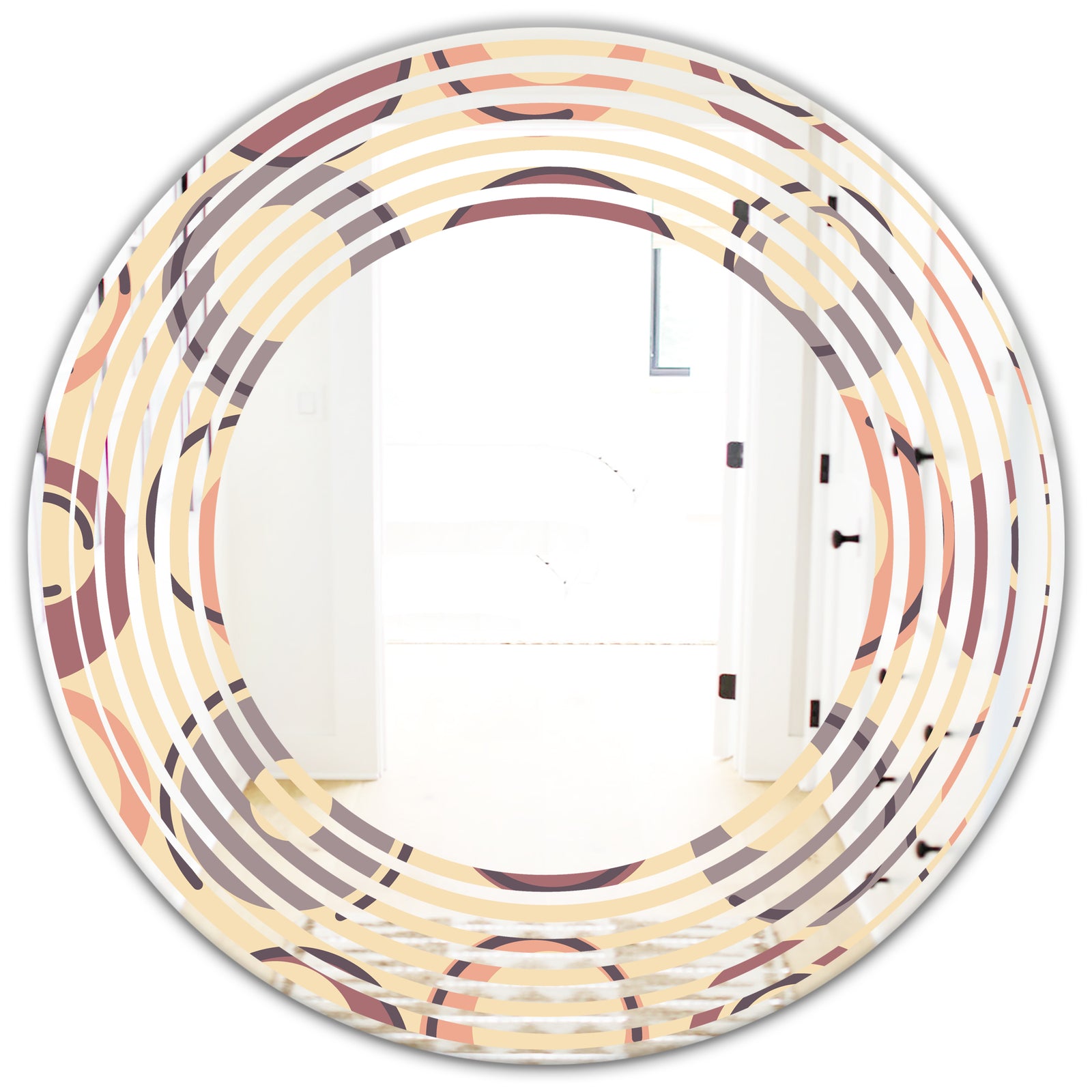 Retro Geometric Pattern - Modern Round or Oval Wall Mirror - Wave