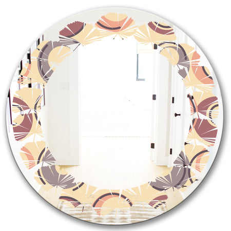Retro Geometric Pattern - Modern Round or Oval Wall Mirror - Leaves