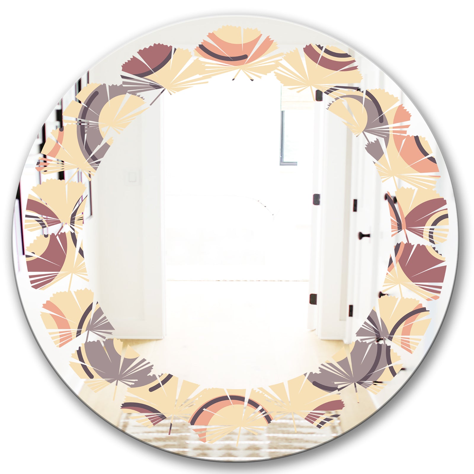 Retro Geometric Pattern - Modern Round or Oval Wall Mirror - Leaves