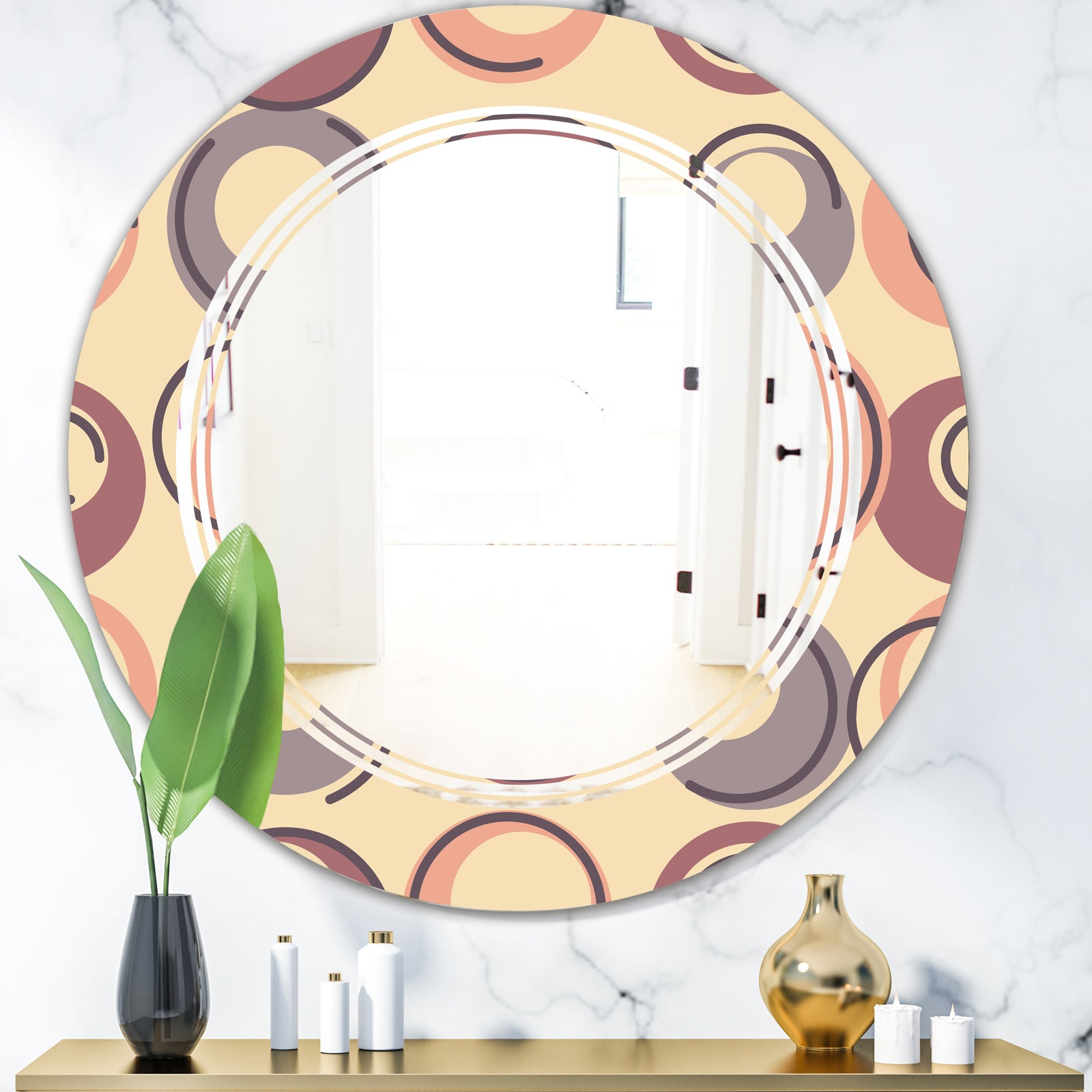 Retro Geometric Pattern - Modern Round or Oval Wall Mirror - Triple C