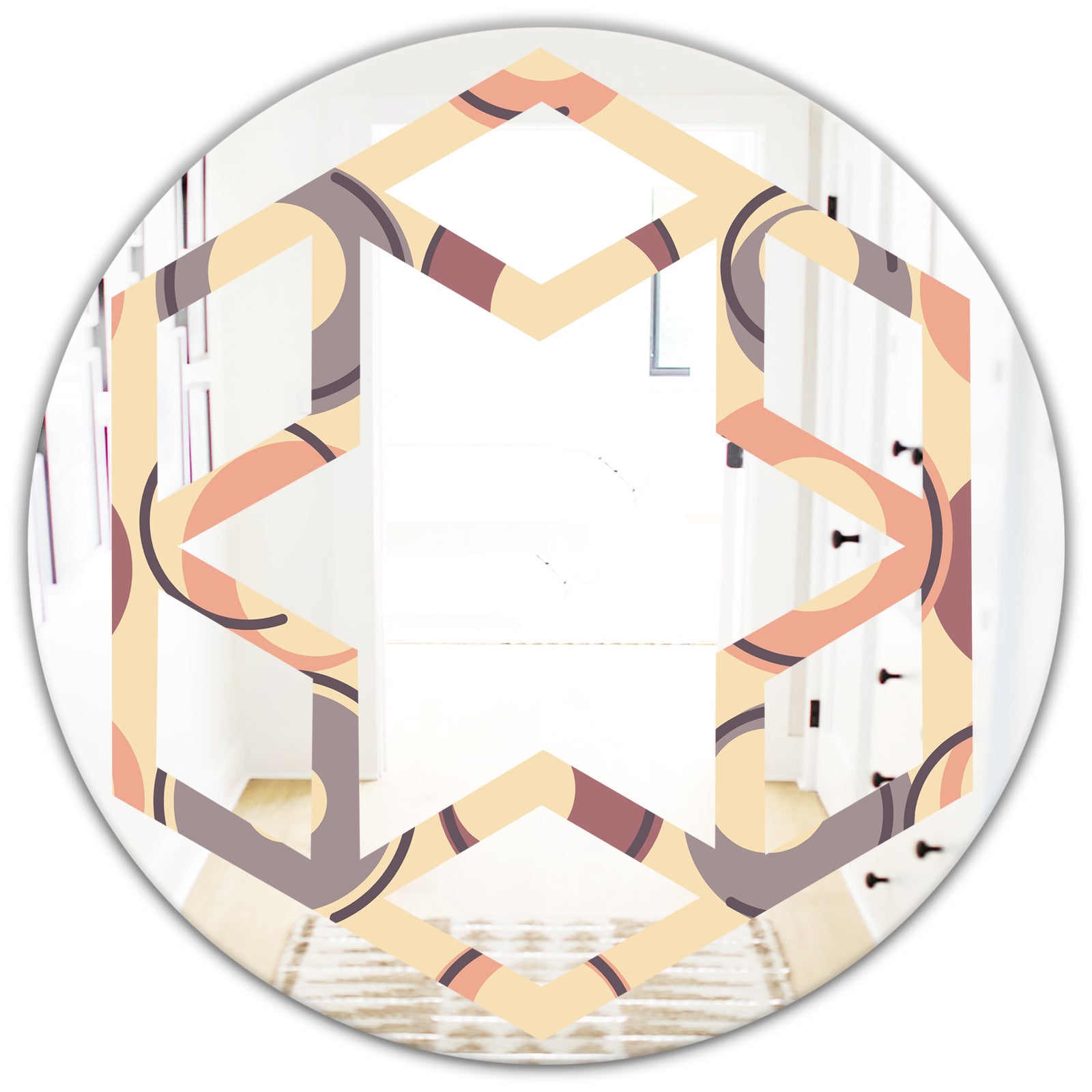 Retro Geometric Pattern - Modern Round or Oval Wall Mirror - Hexagon Star