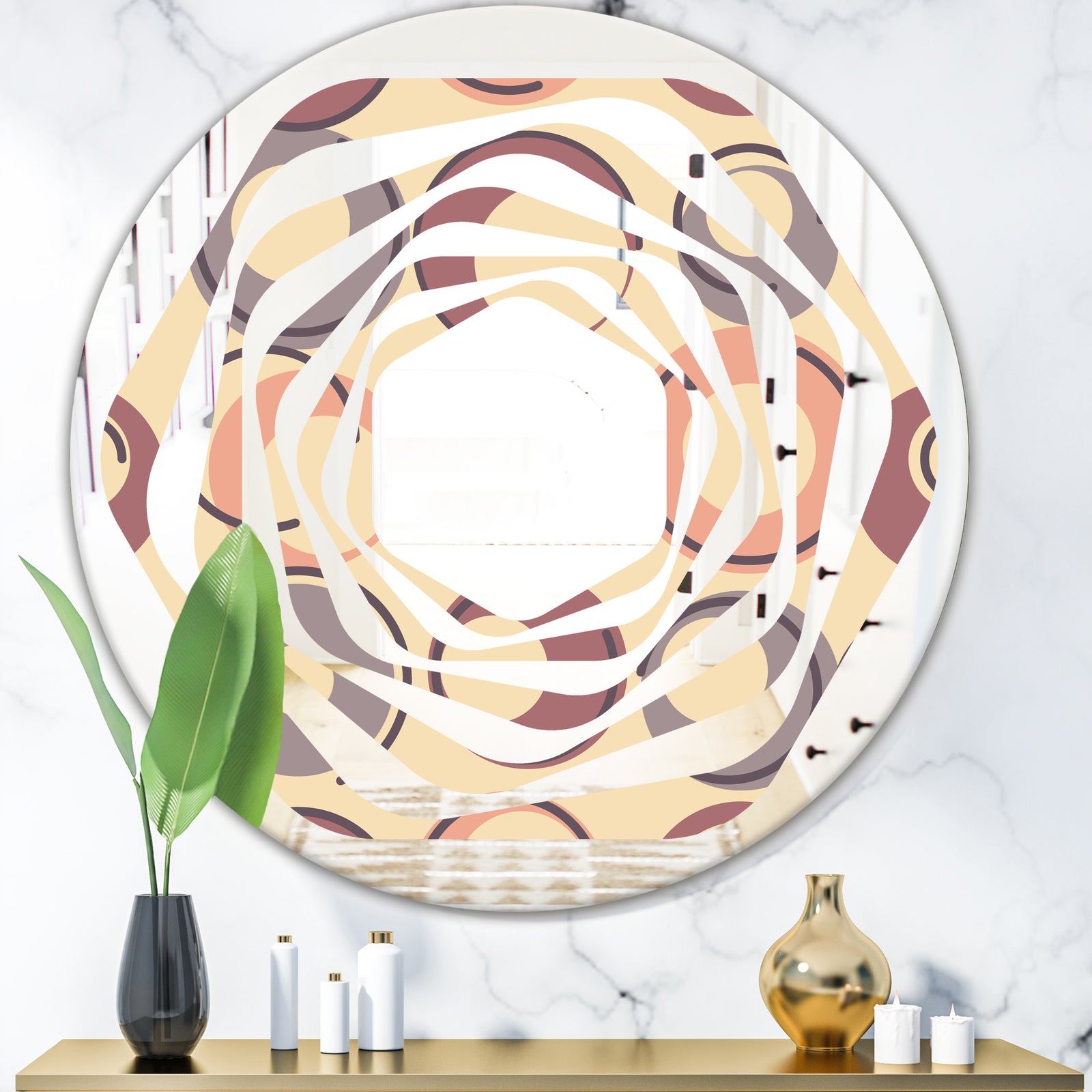Retro Geometric Pattern - Modern Round or Oval Wall Mirror - Whirl