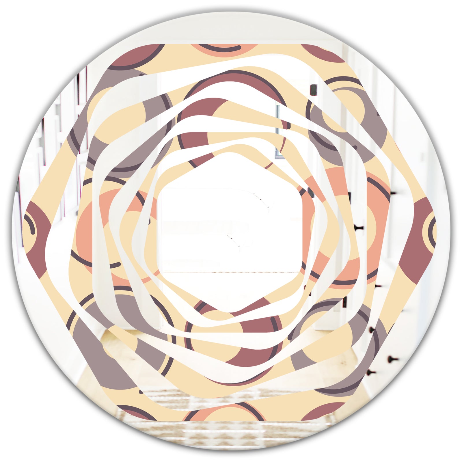 Retro Geometric Pattern - Modern Round or Oval Wall Mirror - Whirl